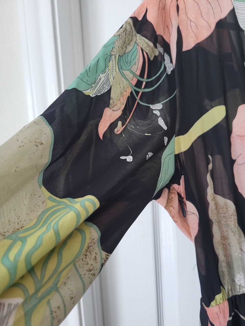 Xtaren Black Chiffon Maxi Dress with Pink & Green Floral Print - Picture 6 of 8